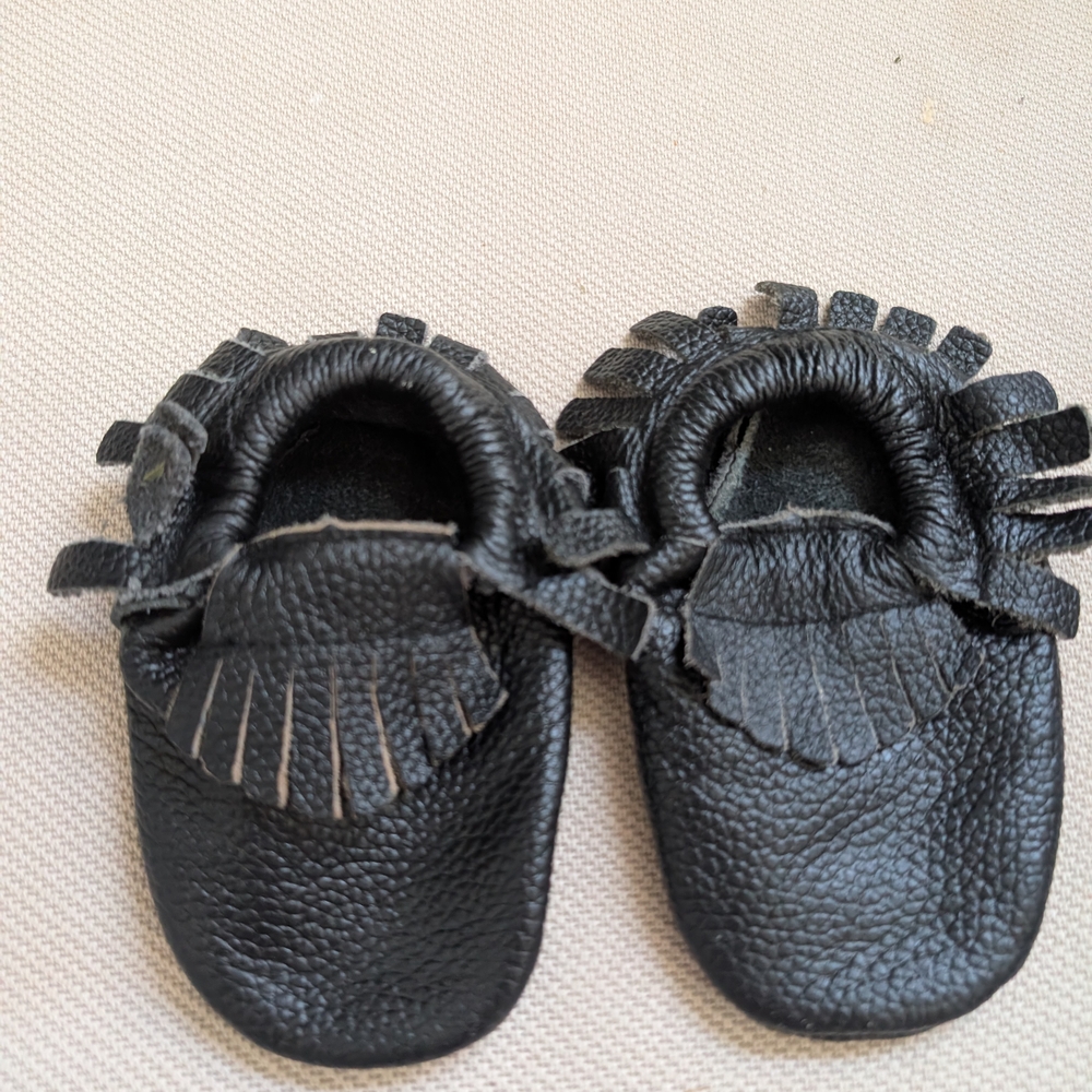 Black Leather Kids Moccasins